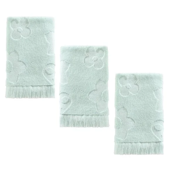 3 Wild Sage Florence Embossed Flowers Cotton Washcloths in MINT GREEN w/ Fringe - Picture 1 of 4